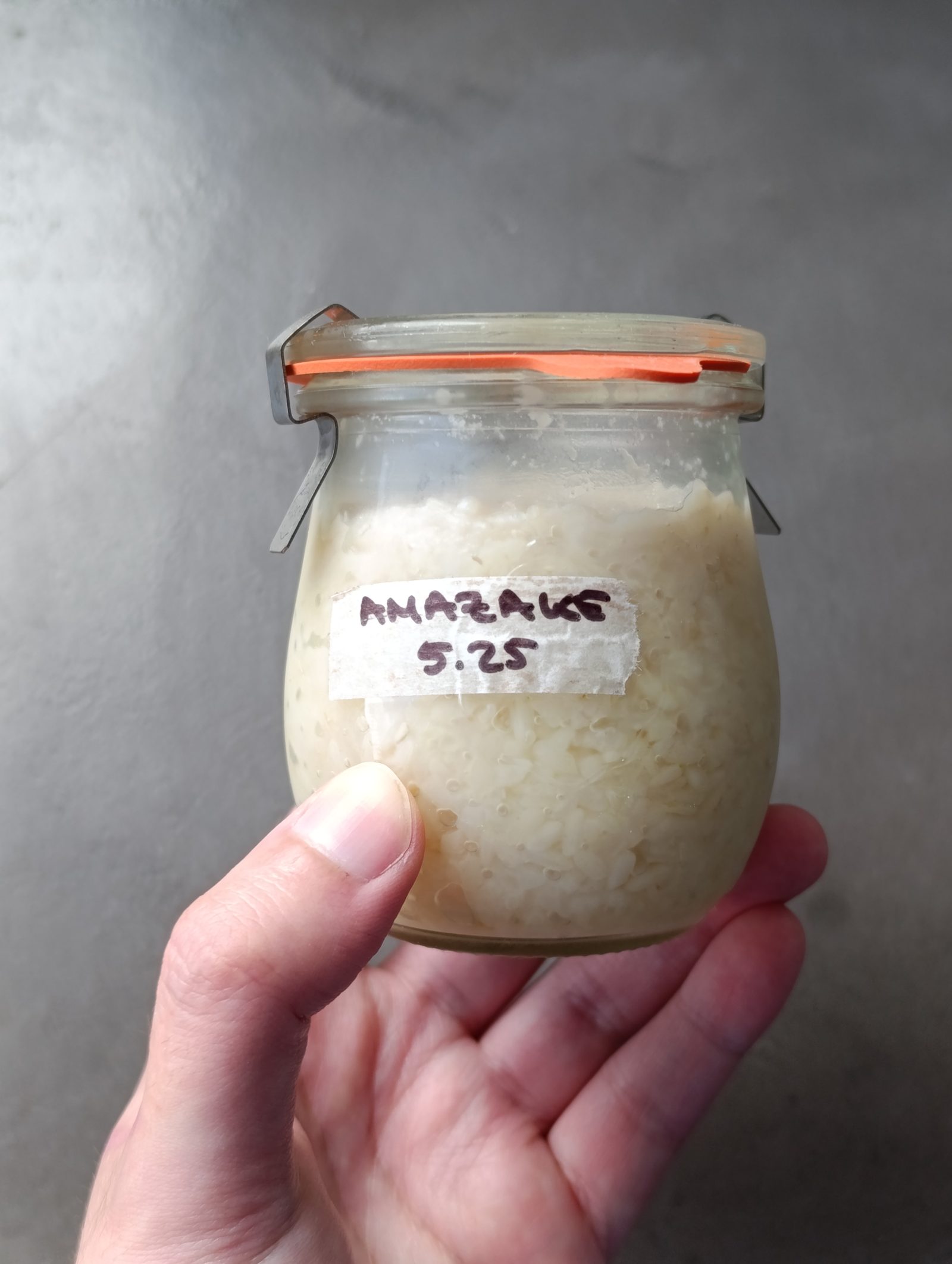 Bocal d'amazake tenu en main